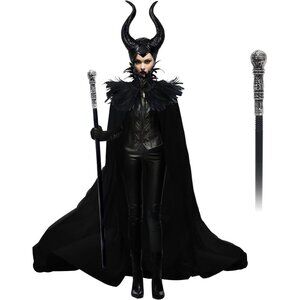 Women Black Witch Raven Halloween Costume Feather Shawl Mesh Cape with Horns Set